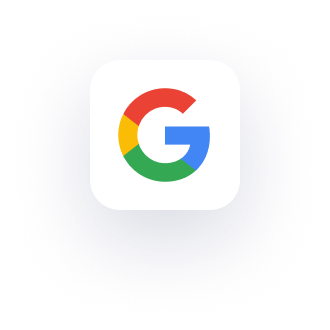 Google logo with a multicolored "G" on a white square background, positioned above the CTA section.