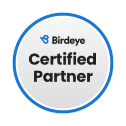 A round, white badge with a blue outline and the text "BirdEye Certified Partner" in black. Atop the text is a blue bird icon, symbolizing trust and reliability for your local digital marketing agency.