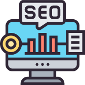 A Computer Screen Displaying The Word Seo On A Home Screen.