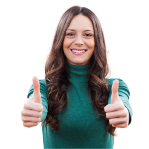 Woman In A Green Turtleneck Giving Two Thumbs Up To Help With Seo.